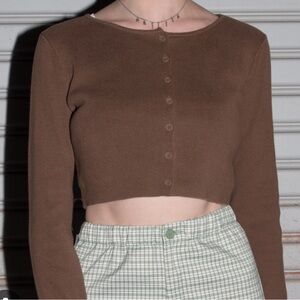 Brandy Melville Brown Button Front Cropped long Sleeve Sweater